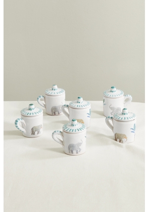 Emporio Sirenuse - Elephant Family Set Of Six Ceramic Coffee Cups - Green - One size