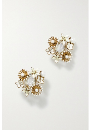 Oscar de la Renta - Bloom Gold-tone, Enamel And Crystal Earrings - Ivory - One size