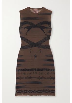 Jean Paul Gaultier - + Knwls Printed Stretch-knit Mini Dress - Brown - xx small,x small,small,medium,large,x large,xx large