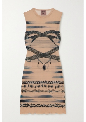 Jean Paul Gaultier - + Knwls Printed Stretch-mesh Mini Dress - Neutrals - xx small,x small,small,medium,large,x large,xx large
