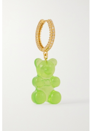 CRYSTAL HAZE JEWELRY - Mega Nostalgia Bear Gold-plated, Resin And Cubic Zirconia Single Hoop Earring - Green - One size