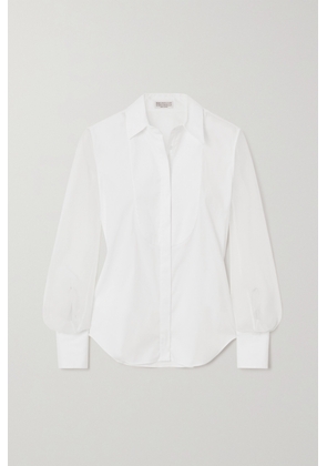 Brunello Cucinelli - Cotton-blend Poplin And Bead-embellished Organza Blouse - White - xx small,x small,small,medium,large,x large