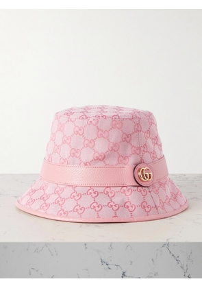Gucci - Leather-trimmed Cotton-blend Canvas-jacquard Bucket Hat - Pink - XS,S,M,L,XL
