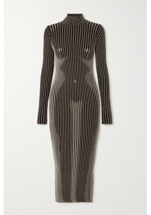Jean Paul Gaultier - Trompe L'oeil Ribbed Metallic Merino Wool-blend Turtleneck Midi Dress - Brown - xx small,x small,small,medium,large,x large