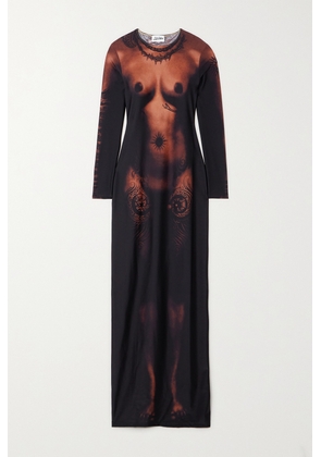 Jean Paul Gaultier - Printed Stretch-satin Jersey Maxi Dress - Brown - xx small,x small,small,medium,large,x large