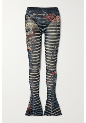 Jean Paul Gaultier - Printed Tulle Boot-cut Pants - Blue - xx small,x small,small,medium,large,x large,xx large