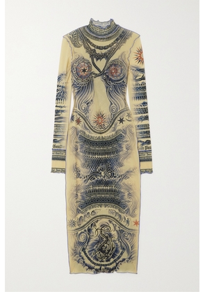 Jean Paul Gaultier - Printed Stretch-tulle Midi Dress - Neutrals - xx small,x small,small,medium,large,x large