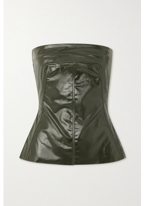 Rick Owens - Strapless Distressed Coated Stretch-cotton Bustier Top - Green - IT38,IT40,IT42,IT44,IT46,IT48