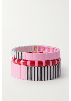 Roxanne Assoulin - Set Of Three Enamel And Gold-tone Bracelets - Pink - One size