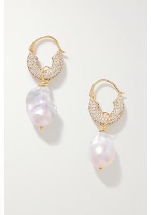 PEARL OCTOPUSS.Y - Riviera Gold-plated, Cubic Zirconia And Pearl Hoop Earrings - One size