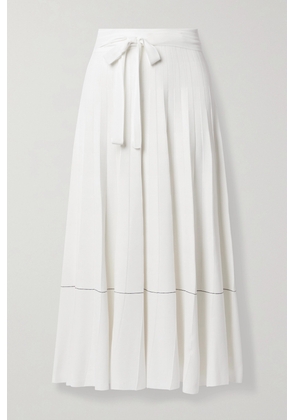 Another Tomorrow - + Net Sustain Belted Tiered Knitted Midi Skirt - White - x small,small,medium,large