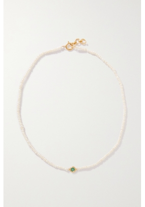 Pacharee - Gold-plated Pearl Emerald Necklace - White - One size