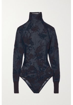 Alaïa - Embroidered Cotton-blend Lace Turtleneck Bodysuit - Blue - FR36,FR38,FR40,FR42,FR44