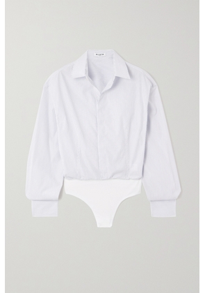 Alaïa - Jersey-trimmed Striped Cotton-poplin Bodysuit - White - FR34,FR36,FR38,FR40,FR42,FR44