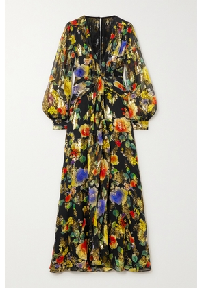 RIXO - Meera Gathered Floral-print Metallic Fil Coupé Silk-blend Maxi Dress - Multi - UK 6,UK 8,UK 10,UK 12,UK 14,UK 16,UK 18,UK 20