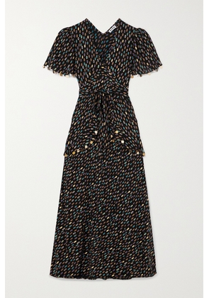 RIXO - Jane Belted Printed Silk-chiffon Maxi Dress - Black - UK 6,UK 8,UK 10,UK 12,UK 14,UK 16,UK 18,UK 20