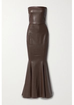 Norma Kamali - Strapless Faux Leather Maxi Dress - Brown - xx small,x small,small,medium,large,x large