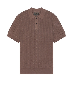 Beams Plus Knit Polo Cable in Brown. Size XL/1X.