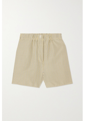The Frankie Shop - Lui Embroidered Pinstriped Poplin Shorts - Yellow - x small,small,medium,large,x large