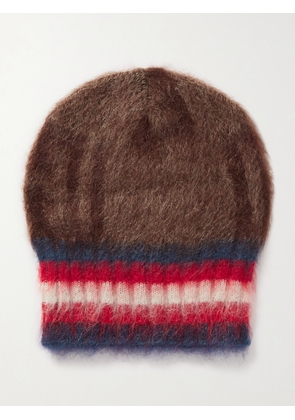 Balmain - Striped Brushed Jacquard-knit Mohair-blend Beanie - Brown - One size