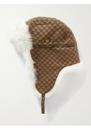 Balmain - Faux Fur-lined Canvas-jacquard Hat - Brown - 1,2