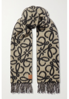 Loewe - Fringed Jacquard-knit Scarf - Neutrals - One size