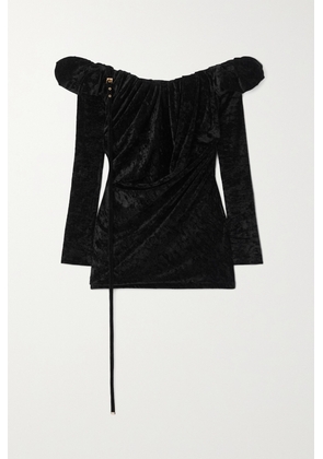 Jacquemus - Off-the-shoulder Embellished Stretch-velour Mini Dress - Black - xx small,x small,small,medium,large,x large,xx large,xxx large