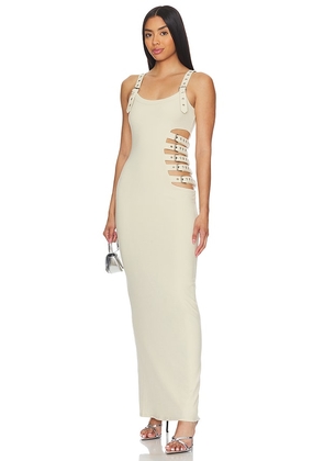 h:ours Eve Maxi Dress in Beige. Size S, XL, XS, XXS.