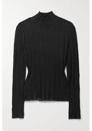 The Row - Daxy Ribbed Linen And Silk-blend Turtleneck Top - Black - x small,small,medium,large,x large