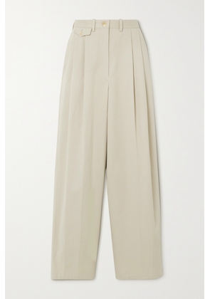 Purdey - Pleated Cotton-twill Wide-leg Pants - Gray - UK 6,UK 8,UK 10,UK 12,UK 14,UK 16