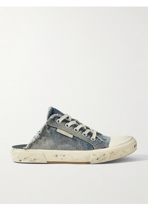 Balenciaga - Paris Distressed Denim Slip-on Sneakers - Blue - IT35,IT36,IT37,IT38,IT39,IT40