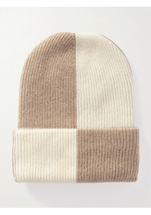 The Elder Statesman - Parker Checked Ribbed Cashmere Beanie - Neutrals - One size