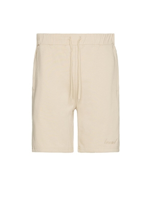 Bound Script Jogger Shorts in Tan. Size M, S, XL/1X.