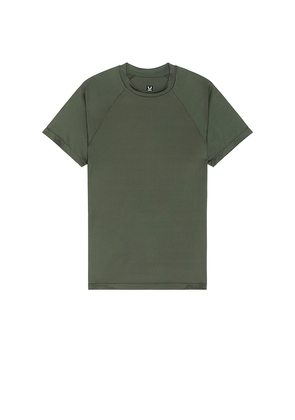 ASRV Aerosilver Fitted Tee in Olive. Size M, S, XL/1X.