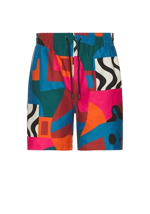 By Parra Distorted Water Swim Shorts in Red. Size S.