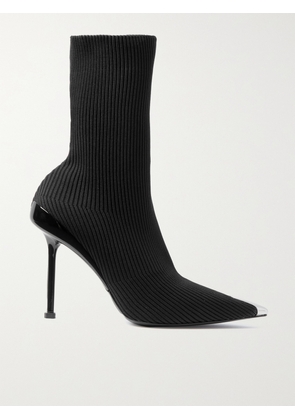 Alexander McQueen - Slash Ribbed Stretch-knit Ankle Boots - Black - EU 35,EU 35.5,EU 36,EU 36.5,EU 37,EU 37.5,EU 38,EU 38.5