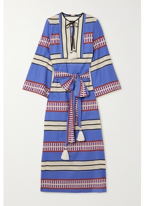 Johanna Ortiz - + Net Sustain Tropical Palm Belted Striped Cotton-voile Maxi Dress - Blue - US0,US2,US4,US6,US8,US10