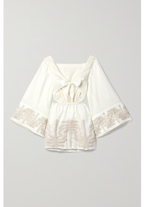 Johanna Ortiz - + Net Sustain Shared Present Embroidered Linen And Cotton-blend Mini Dress - Ecru - US0,US2,US4,US6,US8,US10
