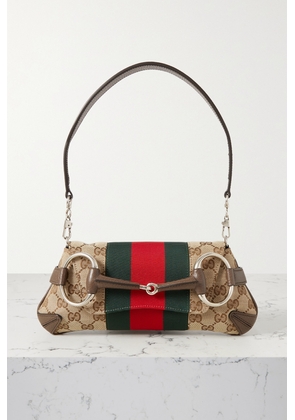 Gucci - Horsebit Embellished Webbing-trimmed Canvas-jacquard Tote - Brown - One size