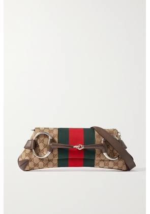 Gucci - Horsebit-embellished Webbing-trimmed Canvas-jacquard Shoulder Bag - Brown - One size