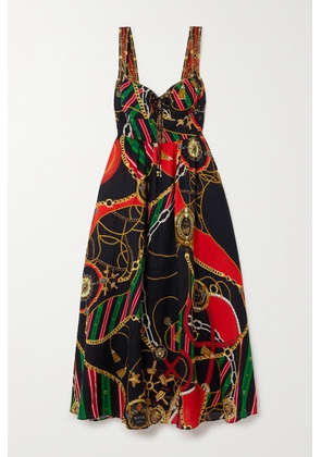 Camilla - Embellished Printed Linen Maxi Dress - Black - x small,small,medium,large,x large,xx large