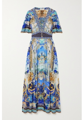 Camilla - Crystal-embellished Printed Silk-crepe Maxi Dress - Blue - x small,small,medium,large,x large,xx large
