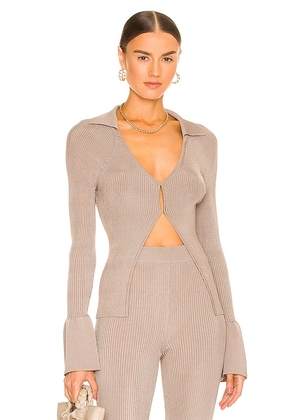 L'Academie Loch Rib Collar Sweater in Taupe. Size S, XS.