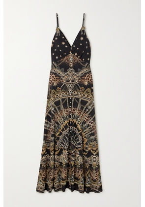 Camilla - Crystal-embellished Printed Silk-crepe Maxi Dress - Black - x small,small,medium,large,x large,xx large