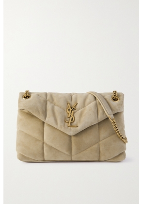 SAINT LAURENT - Puffer Small Quilted Suede Shoulder Bag - Gold - One size