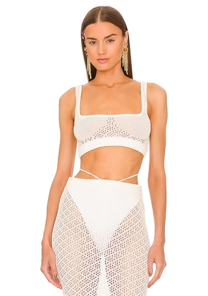 Michael Costello Vera Cropped Knit Top in Ivory. Size S.