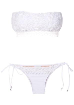 Amir Slama floral-embroidery strapless bikini set - White