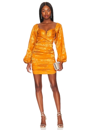 MORE TO COME Briget Ruched Backless Dress in Orange. Size M, XS, XXS.