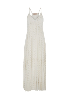 Twinset White Emboidered Long Dress In Viscose Woman