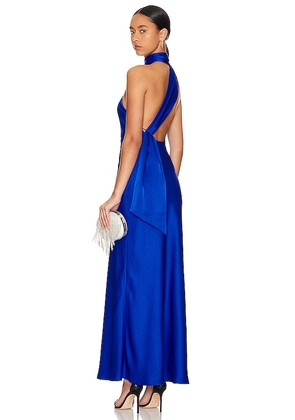 MISHA Alastair Satin Gown in Royal. Size M, S, XS, XXL.